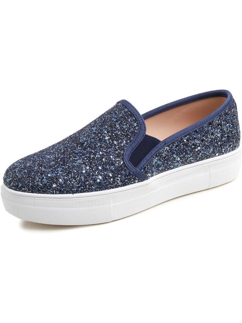 Women's Platform Night Blue Glitter Comfortable Fashion Casual Slip On Sneaker